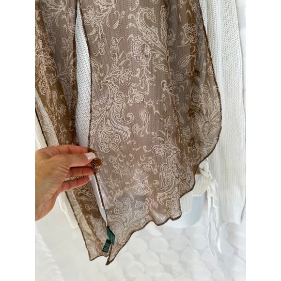 Vintage 80's Ralph Lauren 100% SILK paisley Brown Beige scarf Classic JAPAN - Picture 3 of 6